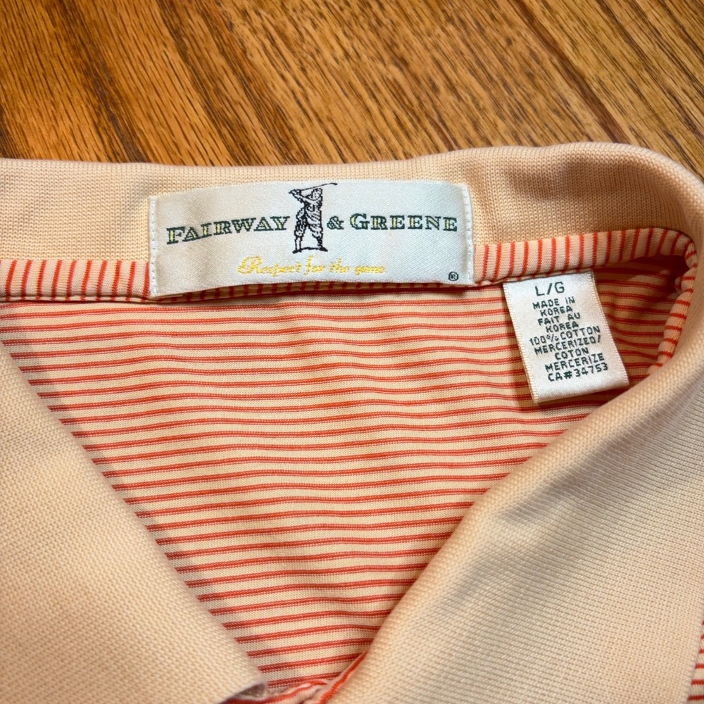 Fairway & Greene Old Waverly Polo Mens L Orange Striped Mercerized Cotton Golf - Picture 3 of 7